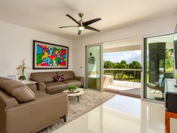 Mareazul Ocean Front living room with terrace view, Corasol Playa del Carmen